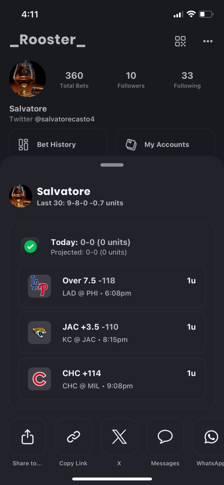 10/06/2025 

MLB ⚾️
Dodgers / Phillies o7.5 (-118) 
Chicago Cubs (+114 ) 

NFL 🏈
Jaguars +3.5 ( -110)